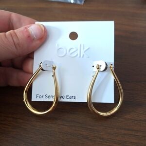 Belk gold tone long hoop earrings hypoallergenic